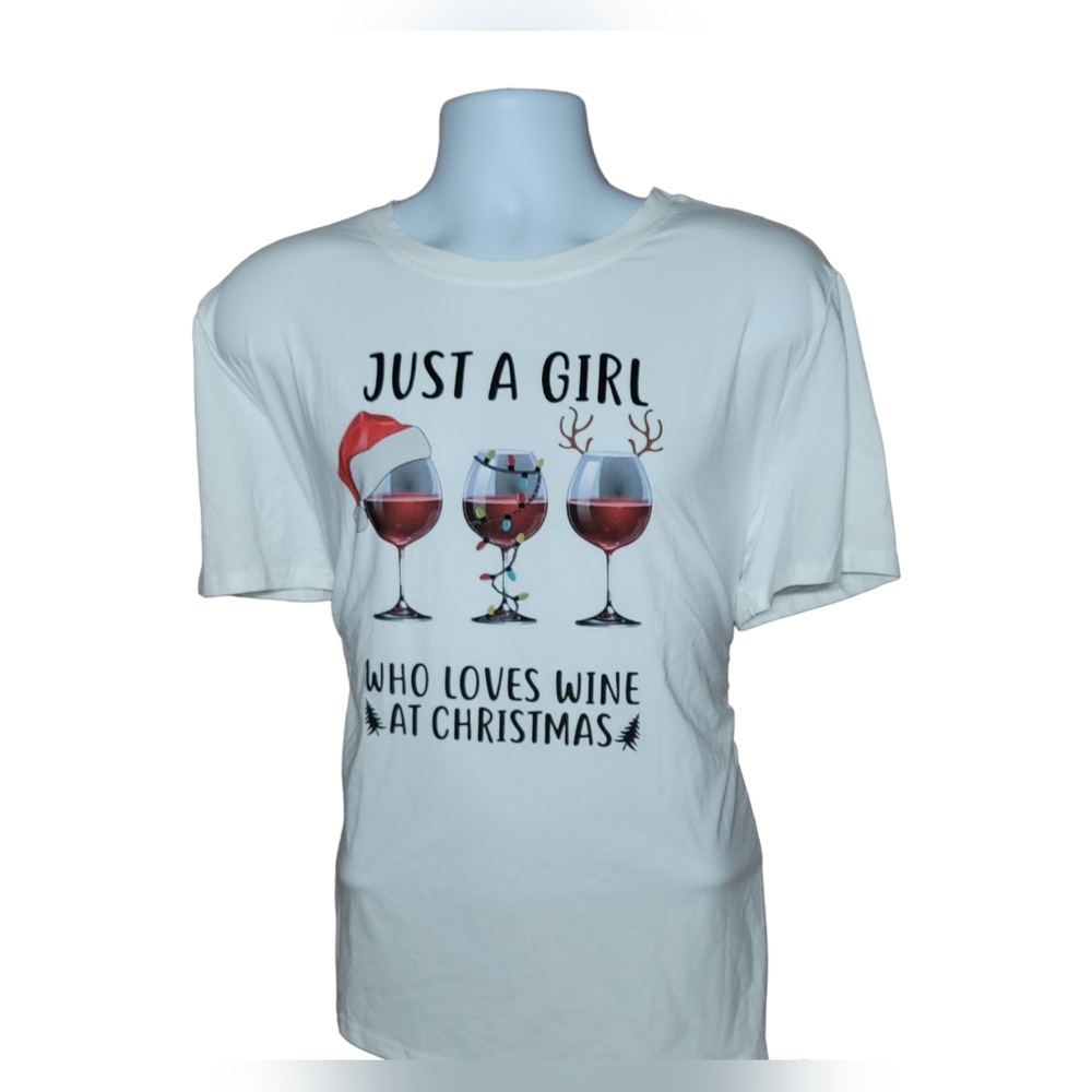 Just A Girl Who Loves Wine At Christmas Womens Tshirts